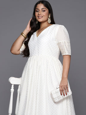 Off Whit Printed Plus Size Fit & Flare Maxi Dress