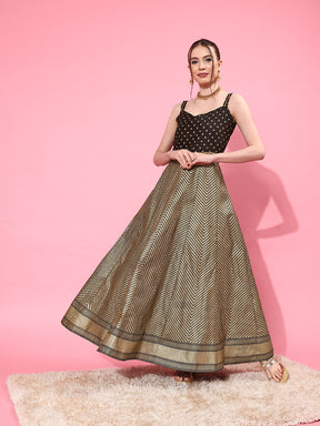 Black & Gold Chevron Printed Maxi Ethnic Dress Black & Gold Chevron Printed Maxi Ethnic Dress