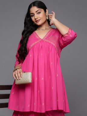 Pink & Gold Plus Size Printed Ethnic Co-Ords