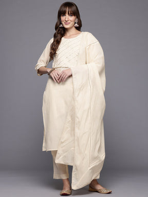 Ahalyaa Yoke Design Gotta Patti Pure Cotton Kurta with Trousers & With Dupatta