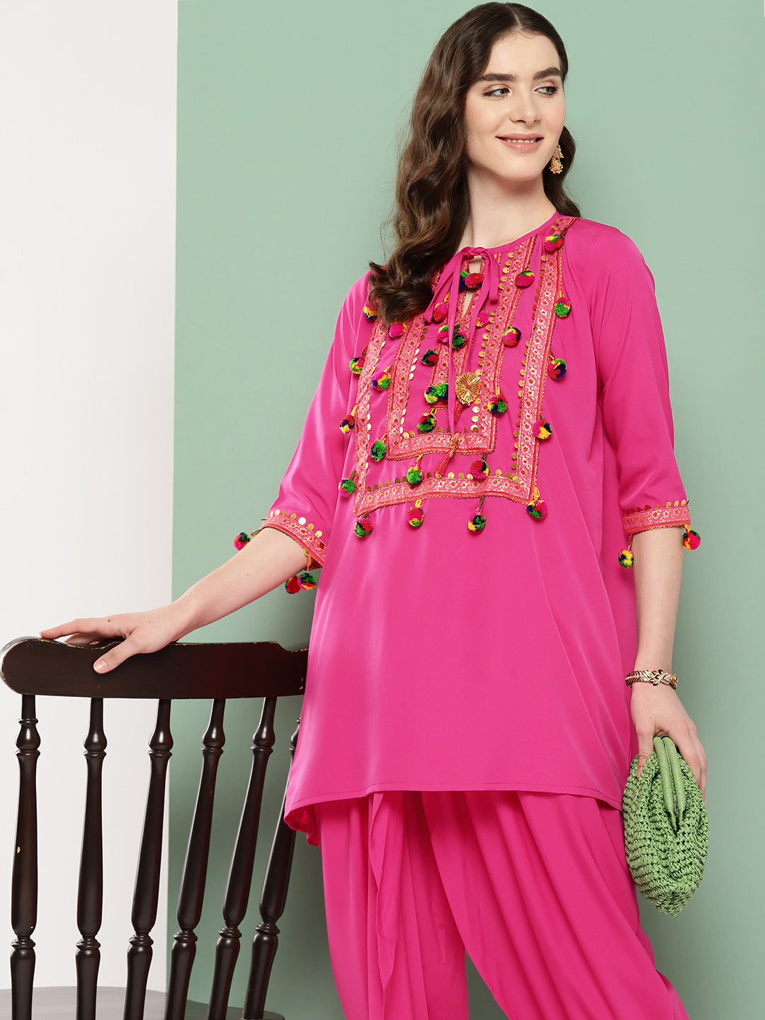 Pink Embellished Ethnic Tunic with Dhoti Pants