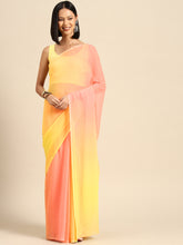 Peach & Yellow Ombre Dyed Poly Chiffon Saree
