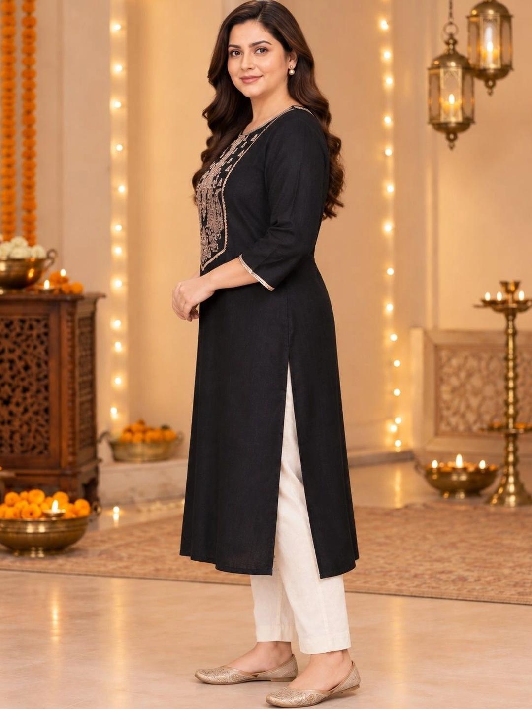 A PLUS BY AHALYAA Women Ethnic Motifs Embellished Sequinned Kurta - Black