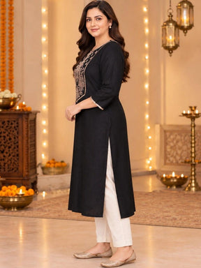 A PLUS BY AHALYAA Women Ethnic Motifs Embellished Sequinned Kurta - Black