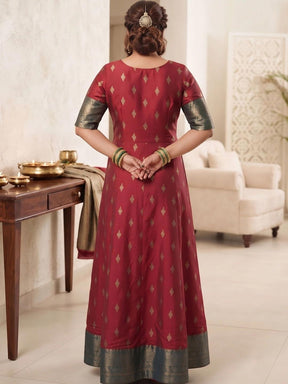 A PLUS BY AHALYAA Printed Round Neck A-Line Maxi Dress - Maroon