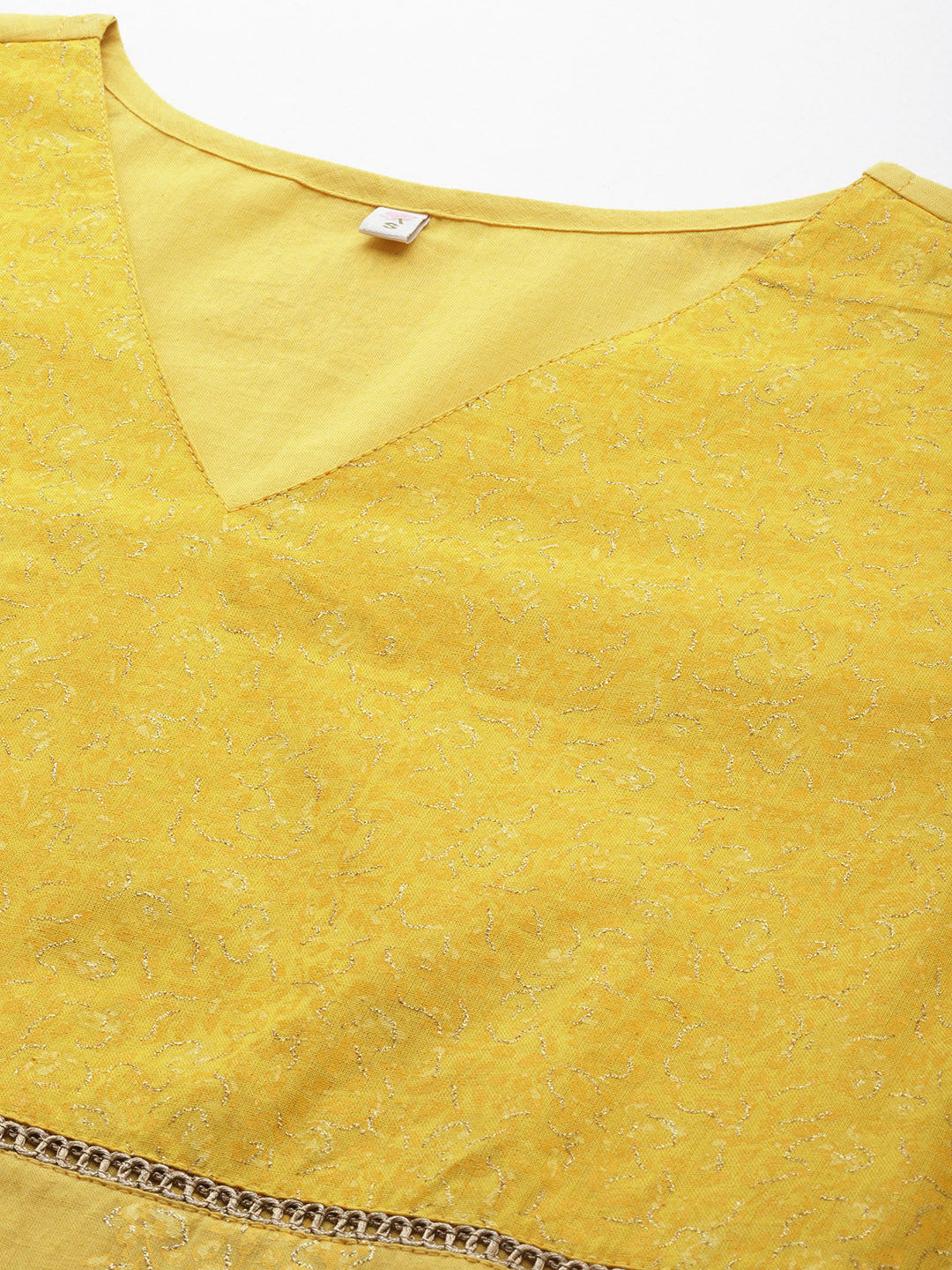 Yellow Printed Pure Cotton Gotta Patti Kurta