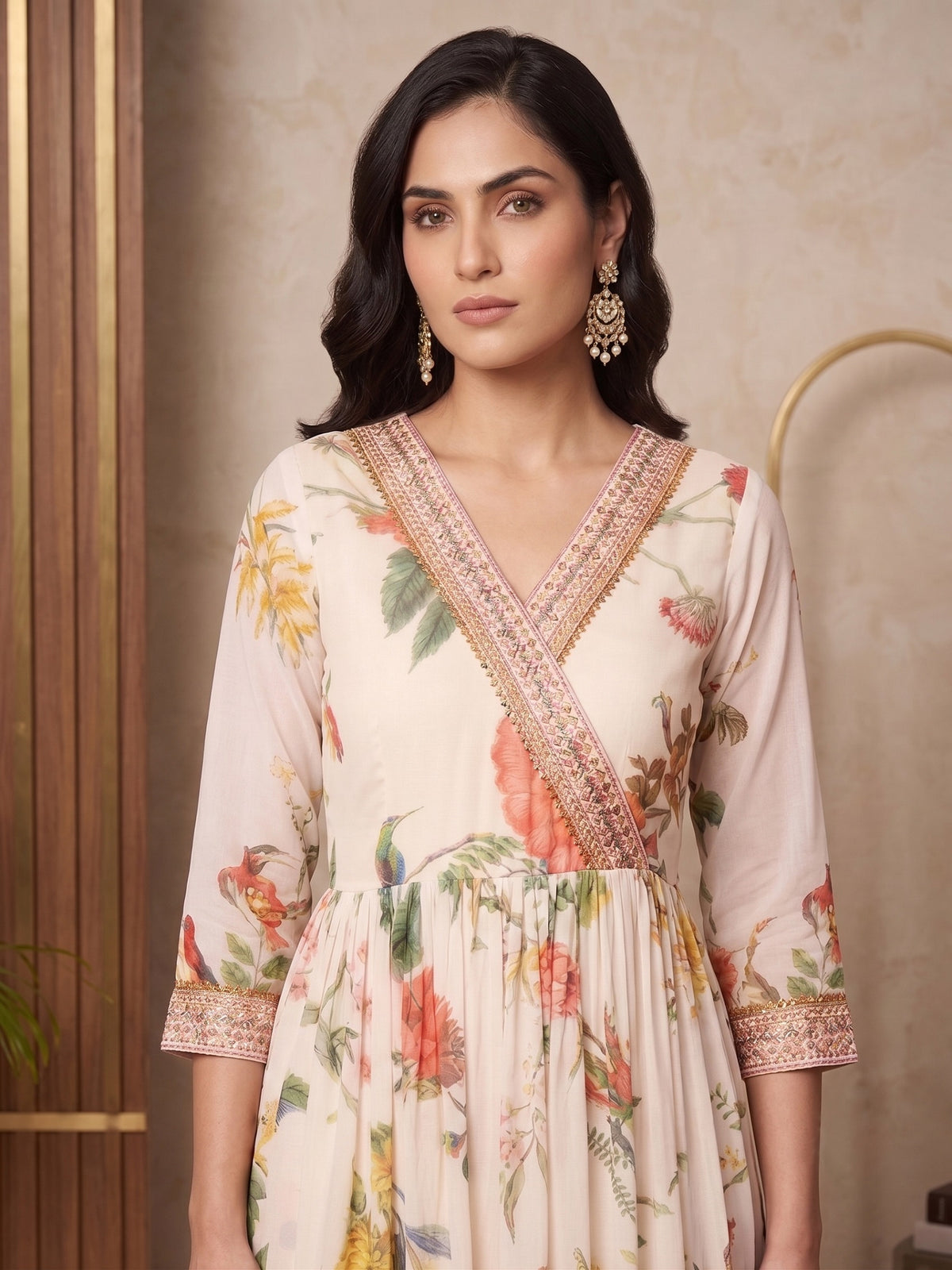 Printed V-Neck Fit And Flare Maxi Dress