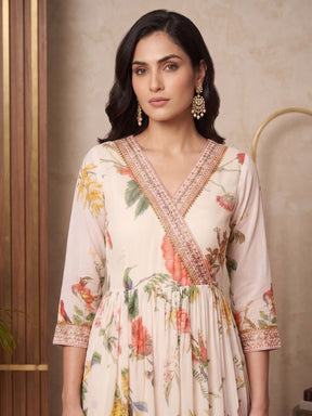Printed V-Neck Fit And Flare Maxi Dress
