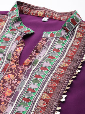 Purple Printed Sequined Kurti with Salwar