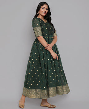 A PLUS BY AHALYAA Chanderi Greem Ethnicress