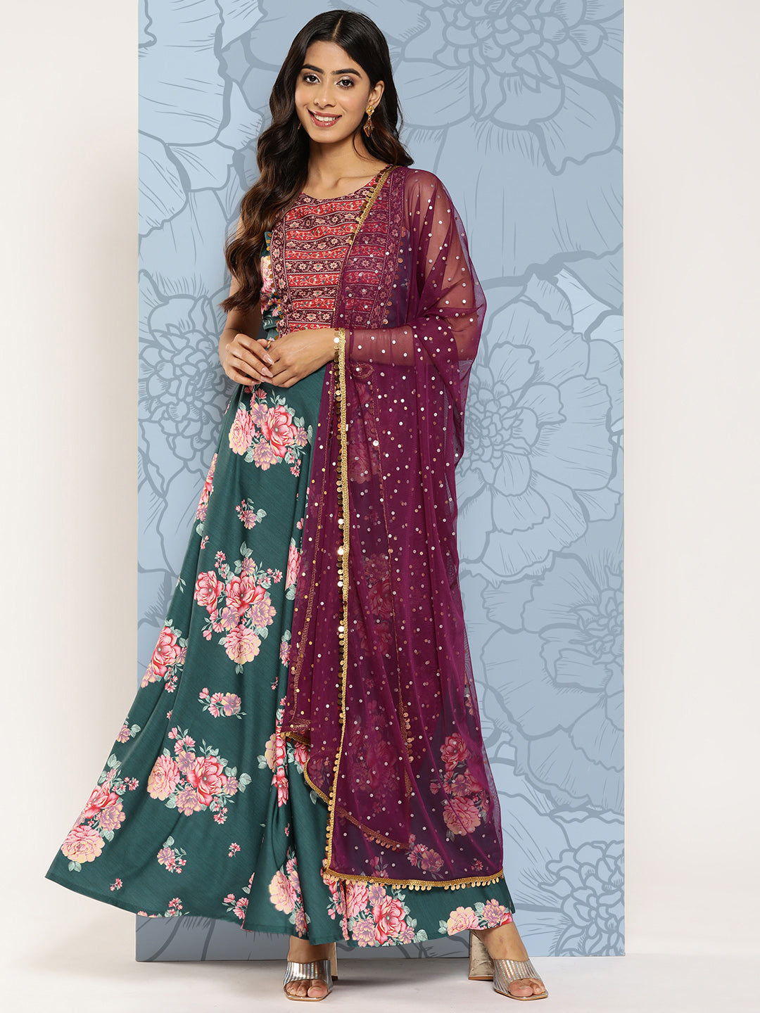 Ahalyaa Printed Sequinned Ready to Wear Lehenga & Blouse With Dupatta