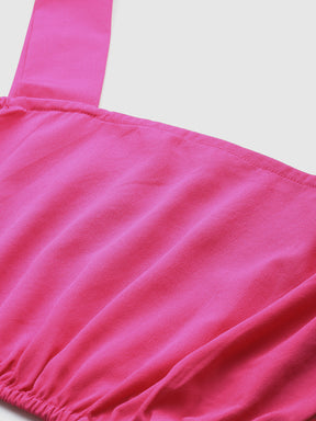 Pink Solid Crop Top with Palazzos and Printed Shrug