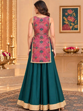 Ahalyaa Romantic Florals Printed Top with Palazzos - Pink