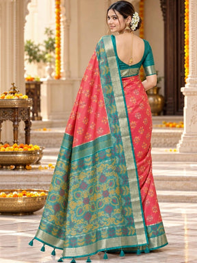 Ahalyaa Woven Design Silk Blend Pochampally Saree - Pink