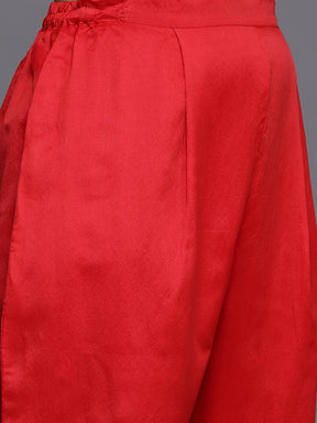 Ahalyaa Women Red Ethnic Motifs Kurta with Trousers - Red