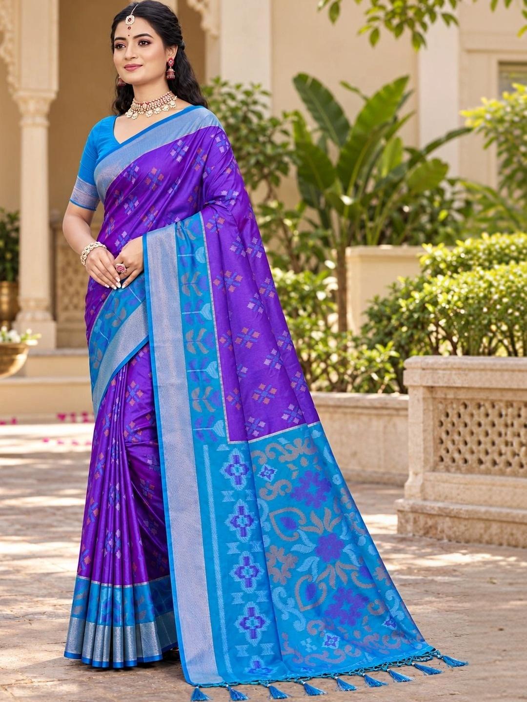 Ahalyaa Woven Design Silk Blend Pochampally Saree - Purple Blue