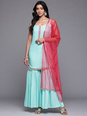 Ahalyaa Ethnic Motifs Printed Gotta Patti Kurti with Sharara & With Dupatta
