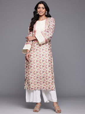 Ahalyaa Floral Printed Flared Sleeves Sequinned Kurta