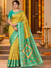 Ahalyaa Woven Design Zari Silk Blend Pochampally Saree - Yellow