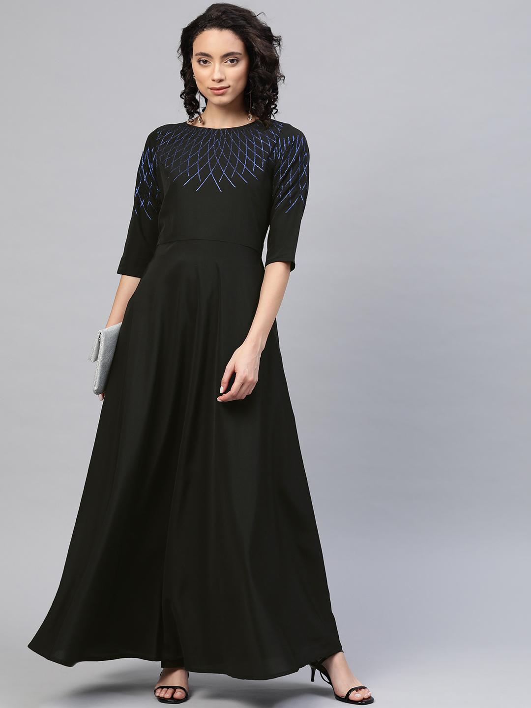 Ahalyaa Women Black Solid Maxi Gown Dress