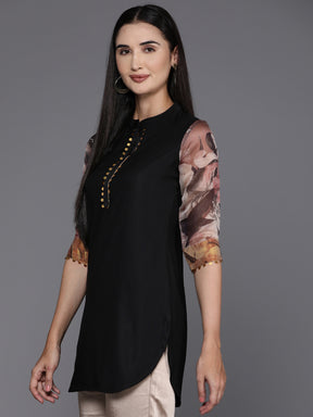 Black & Brown Printed Sequined Tunic