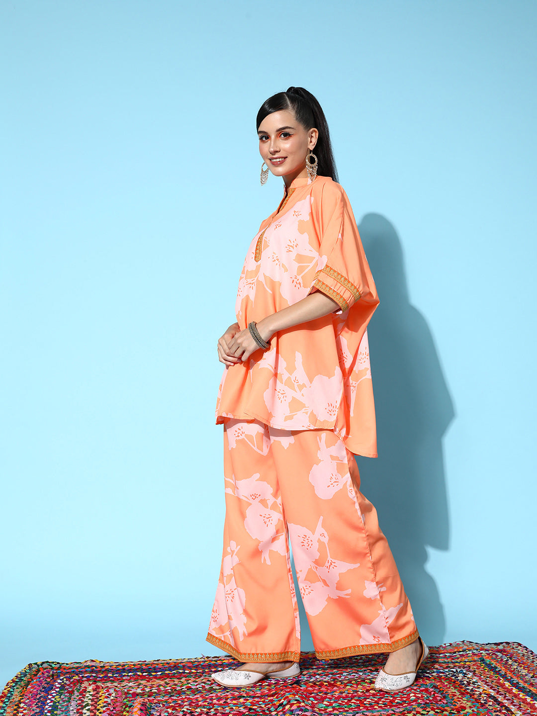 Orange Floral Printed Tunic with Palazzos