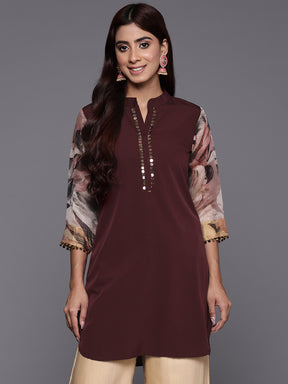 Brown & Gold Toned Printed Embellished Tunic