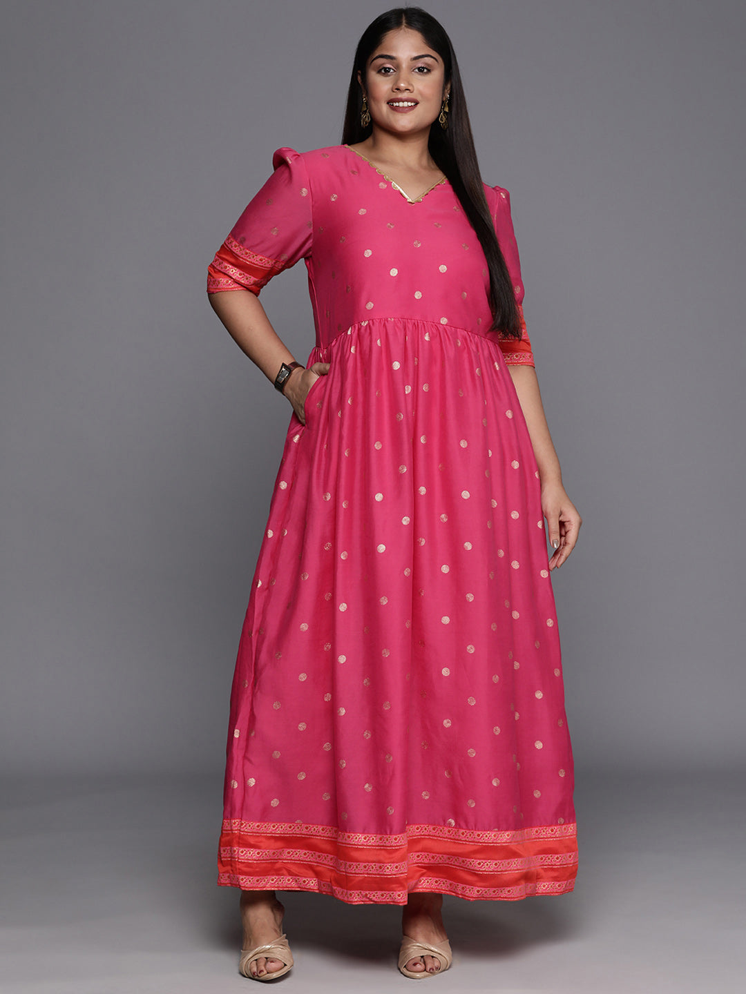 pink dress with gold polka dots Maneater Wiggle Dress in Rose Pink Polka Dot