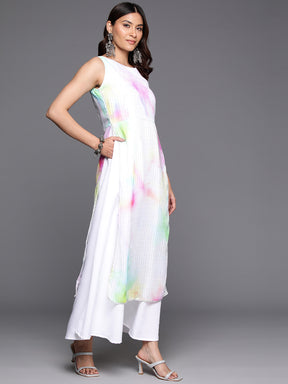 Tie and Dye Printed Boat Neck Ethnic Layered Dress