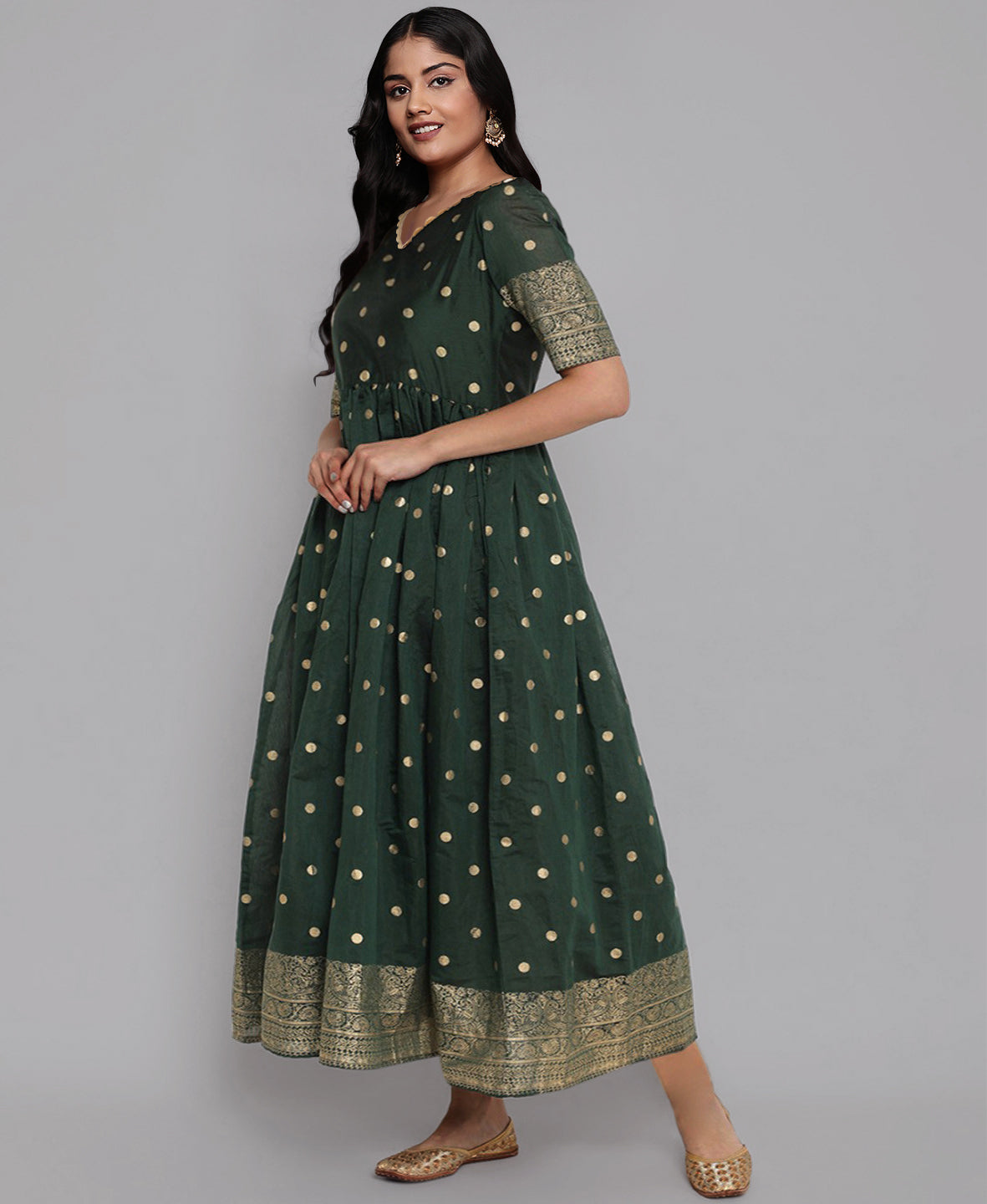 A PLUS BY AHALYAA Chanderi Greem Ethnicress