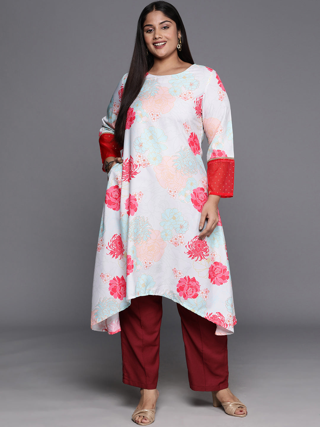 A PLUS BY AHALYAA Plus Size Floral Printed Floral Crepe Kurta