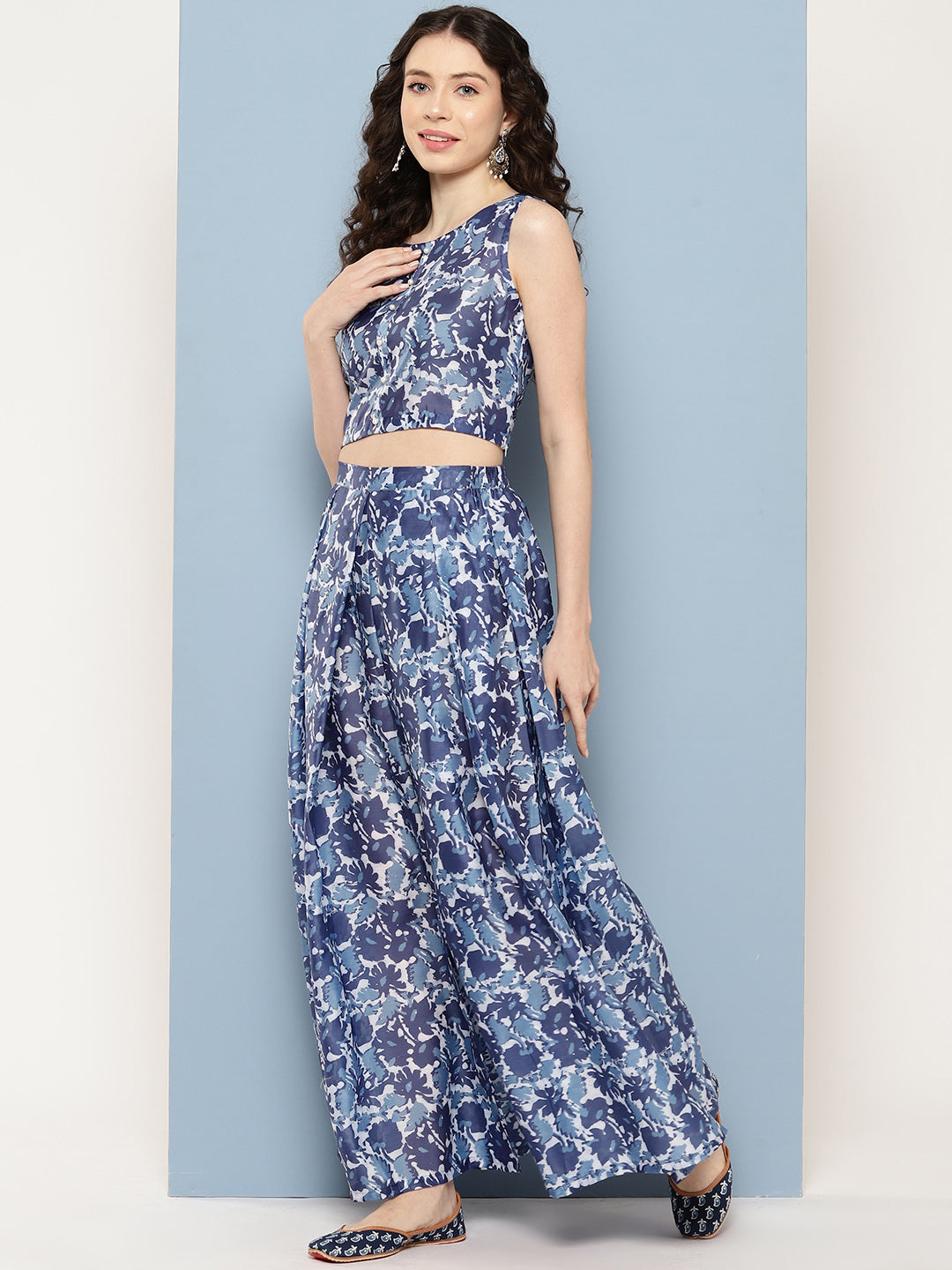 Navy Blue Printed Ethnic Co-Ords