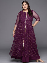 A PLUS BY AHALYAA Plus Size Round neck Net Maxi Ethnic Dress