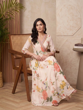 Printed V-Neck Fit And Flare Maxi Dress