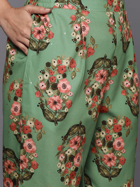 Plus Size Floral Printed Sequinned Kurta with Palazzos
