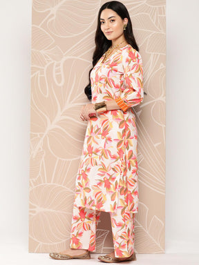 Ahalyaa Floral Printed Regular Gotta Patti Kurta with Palazzos - Off White