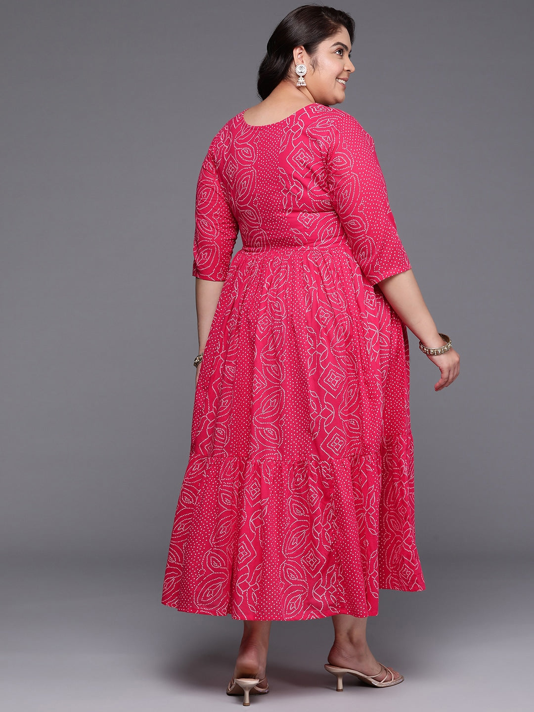 Plus Size Printed Fit & Flare Midi Ethnic Dress