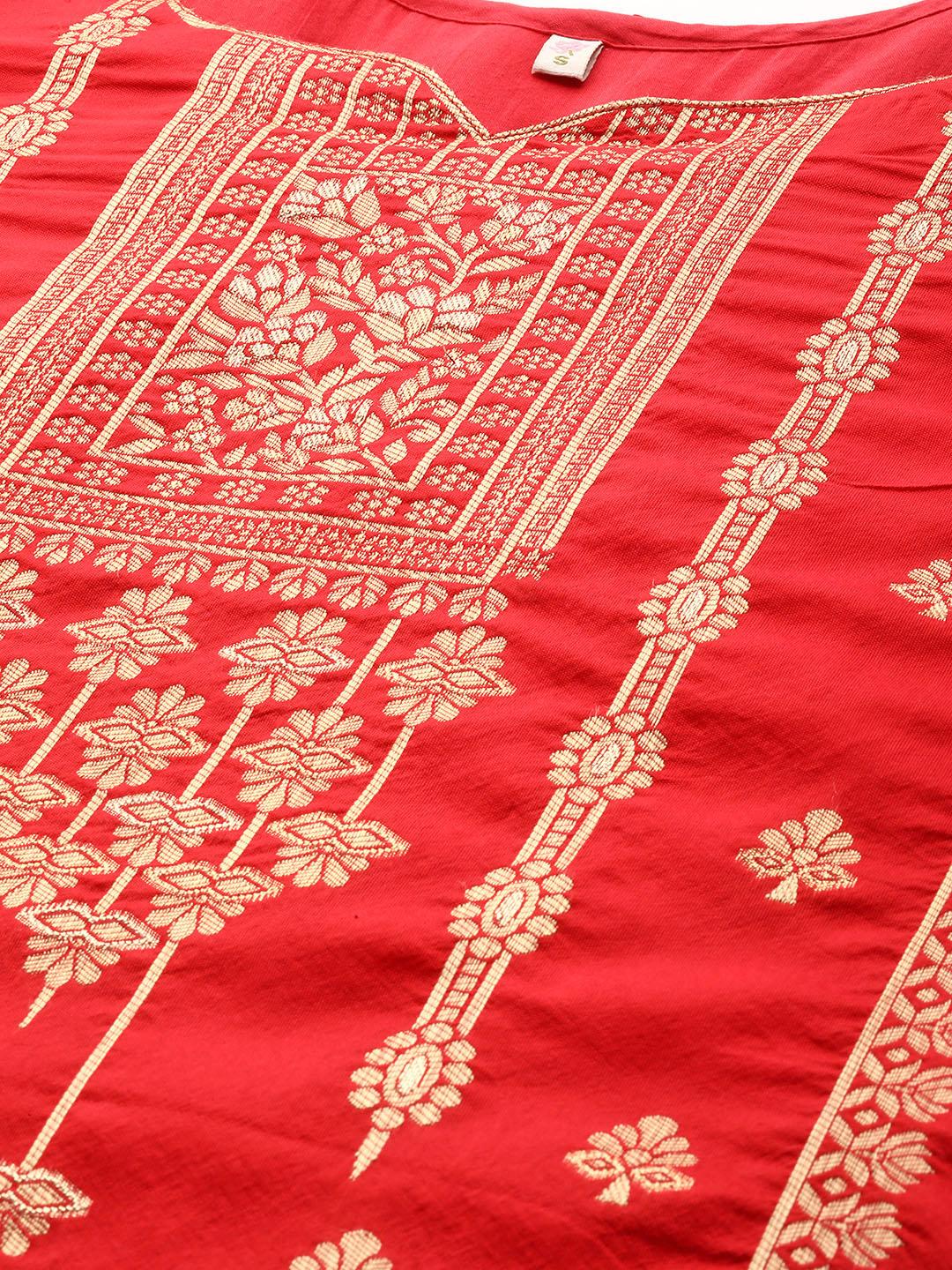 Ahalyaa Women Red Ethnic Motifs Kurta with Trousers - Red