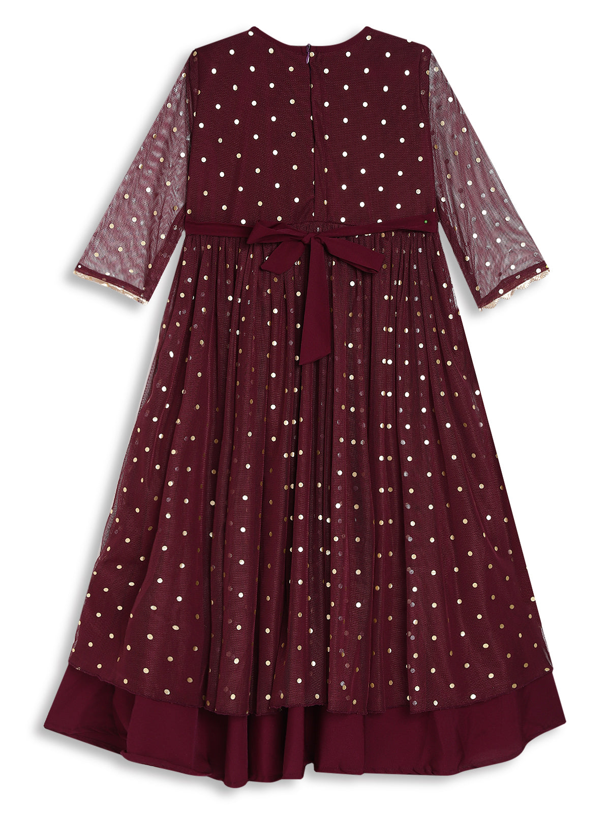 Girls Geometric Printed Gathered & Gotta Patti Detail Fit & Flare Maxi Dress