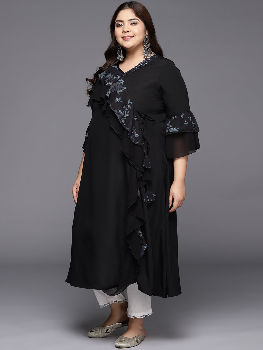 A PLUS BY AHALYAA Floral Bell Sleeves Kurta