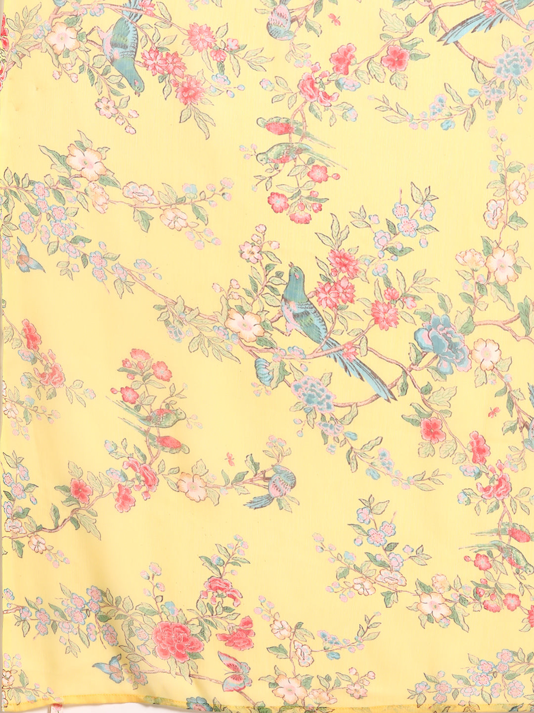 Yellow Floral Print Poly Chiffon Saree