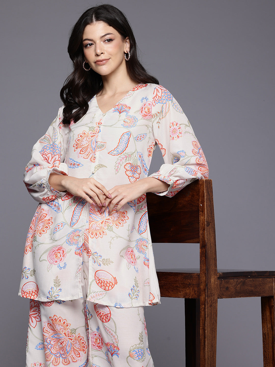 Printed V-Neck Tunic with Palazzos