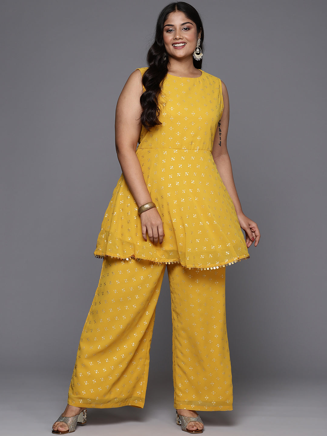 A PLUS BY AHALYAA Plus Size Ethnic Motifs Printed Regular Kurti with Palazzos