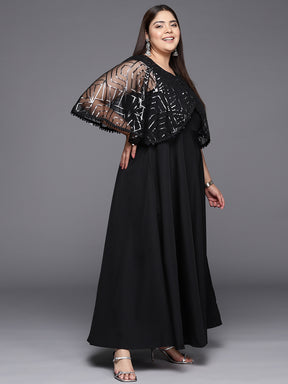 Black Geometric Print Plus Size A-line Maxi Ethnic Dress