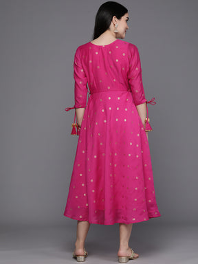 Women Foil Printed A-Line Midi Ethnic Dress