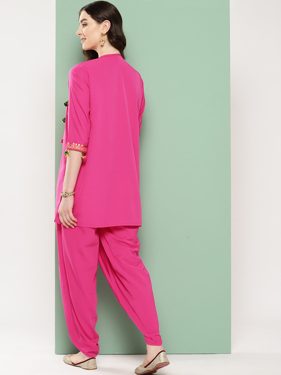 Pink Embellished Ethnic Tunic with Dhoti Pants