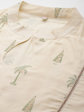 Plus Size Tropical Printed Pure Cotton Midi Ethnic Dress