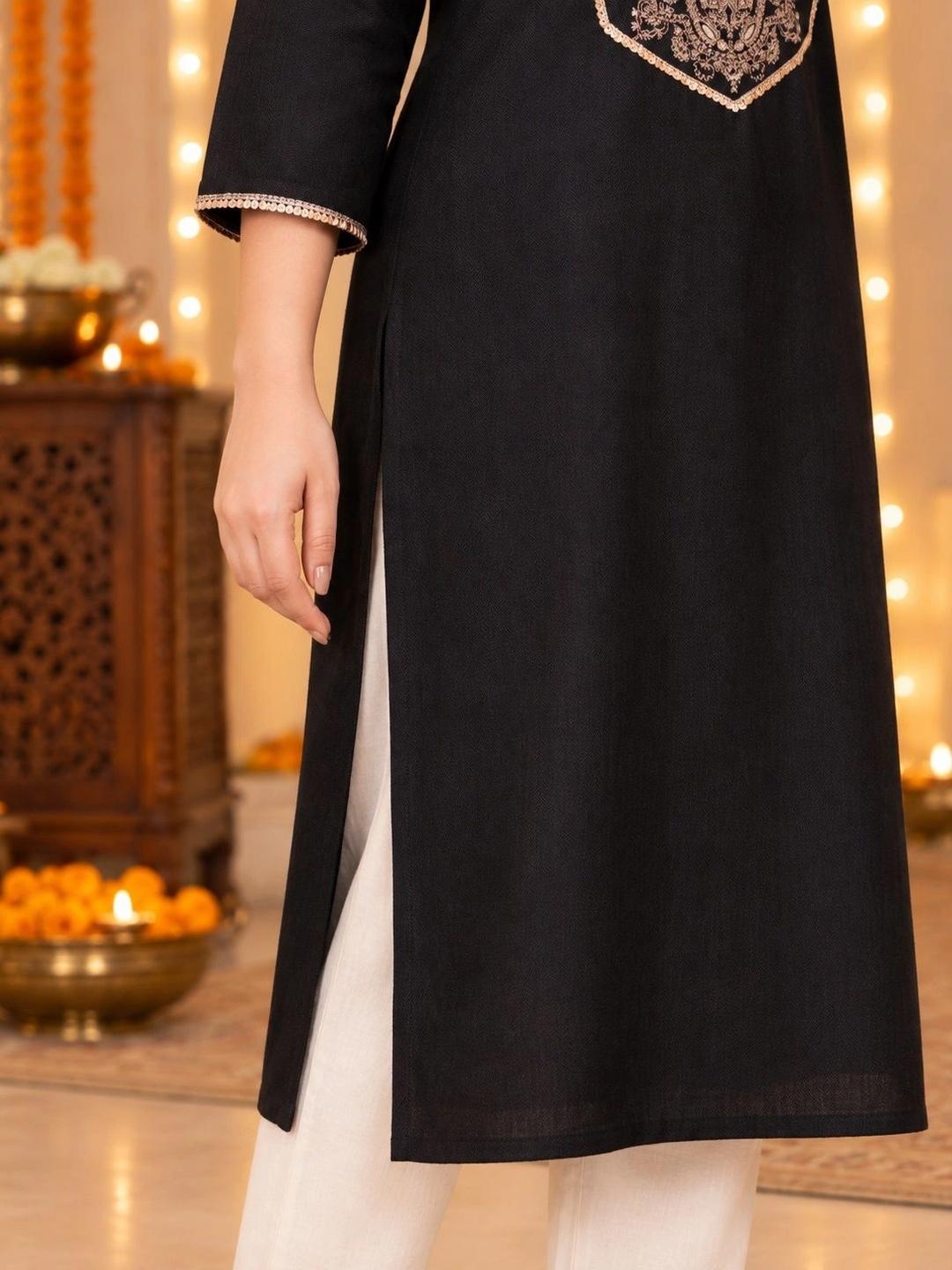 A PLUS BY AHALYAA Women Ethnic Motifs Embellished Sequinned Kurta - Black