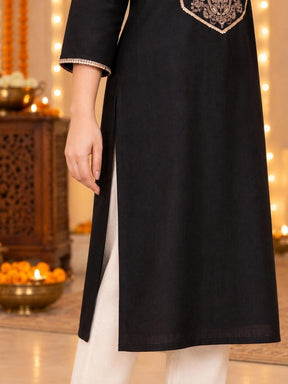 A PLUS BY AHALYAA Women Ethnic Motifs Embellished Sequinned Kurta - Black