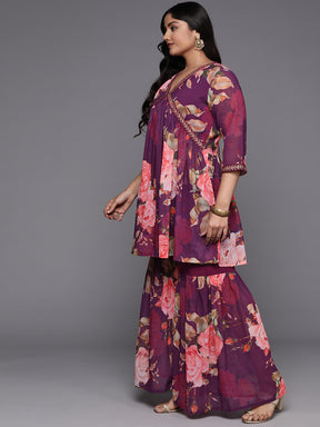 Purple Plus Size Printed Ethnic Co-Ords